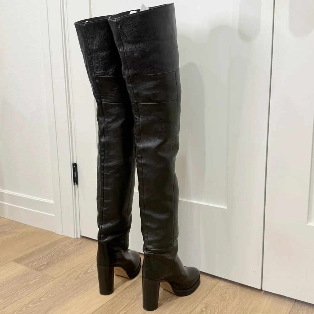 Isabel Marant Lurna Black Leather Thigh High Boots Size 37/7 Runway Statement